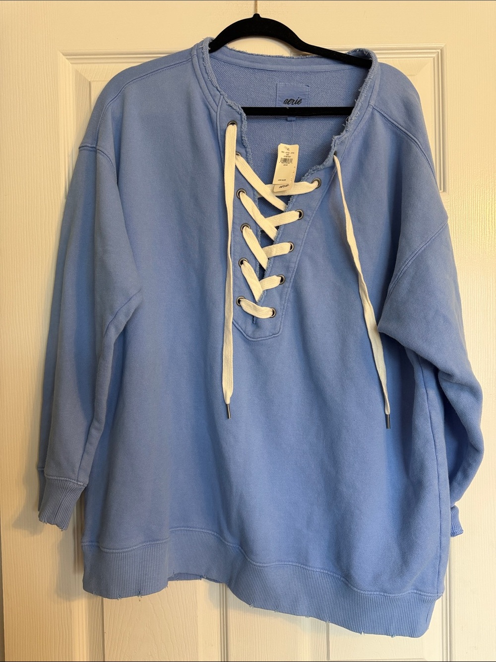 aerie Pale Blue Lace-Up Pullover Sweatshirt